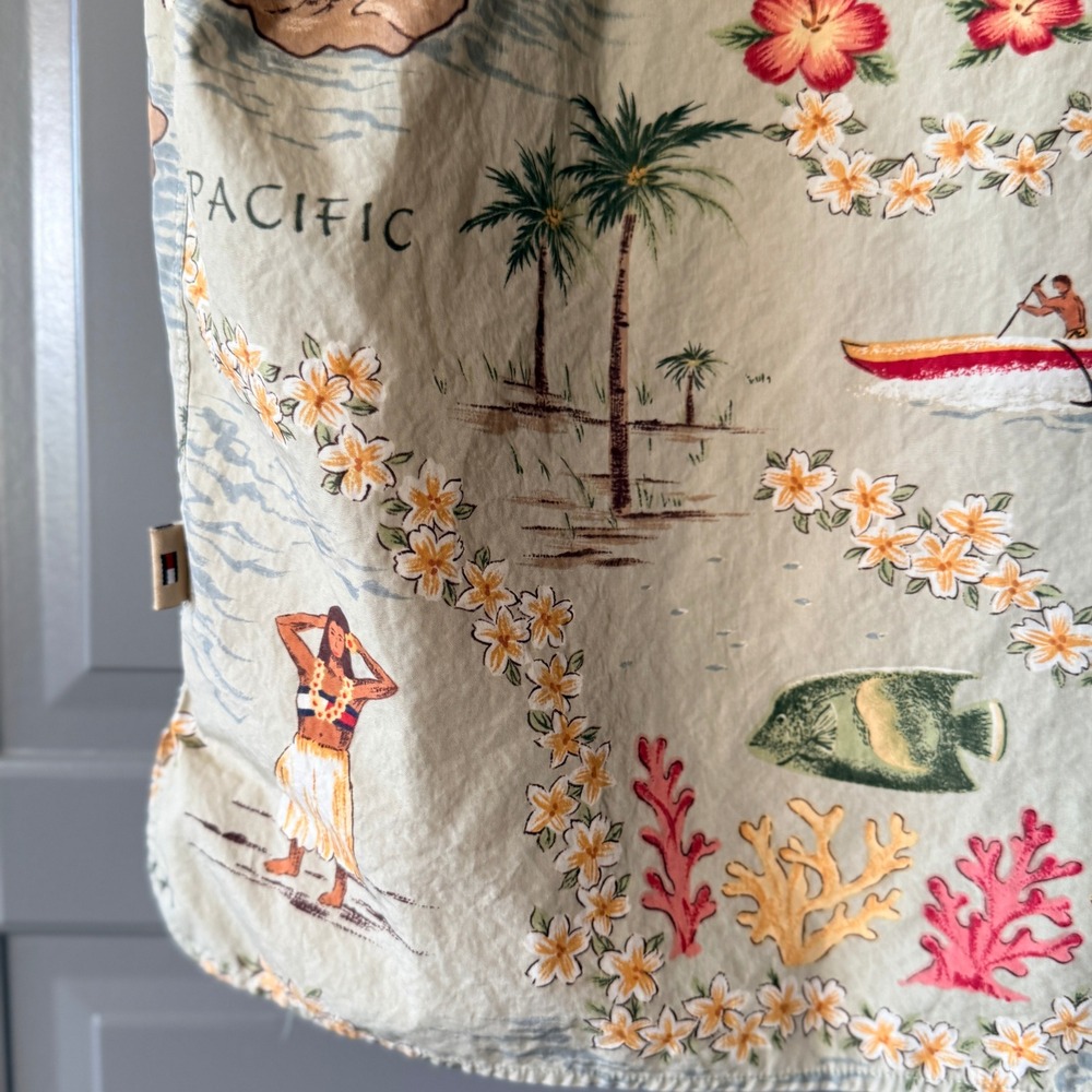 Tommy Hilfiger Vintage 90s Hula Hawaiian Map Print Button Down Shirt, Tan, L - Picture 8 of 11
